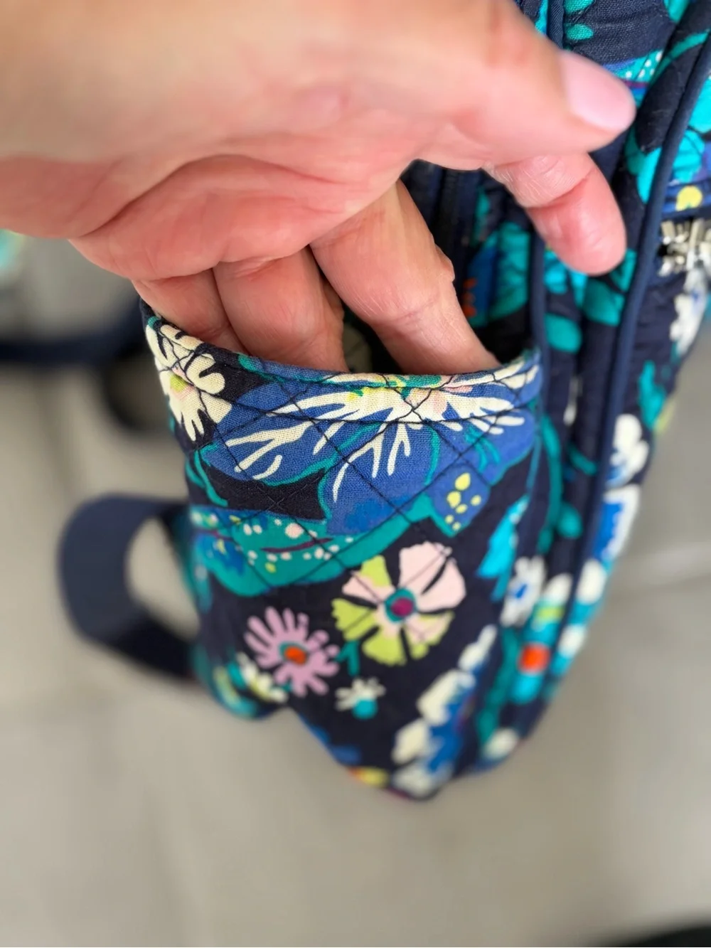 Vera Bradley Black Floral Mini Backpack with Teal, Yellow and White Flowers